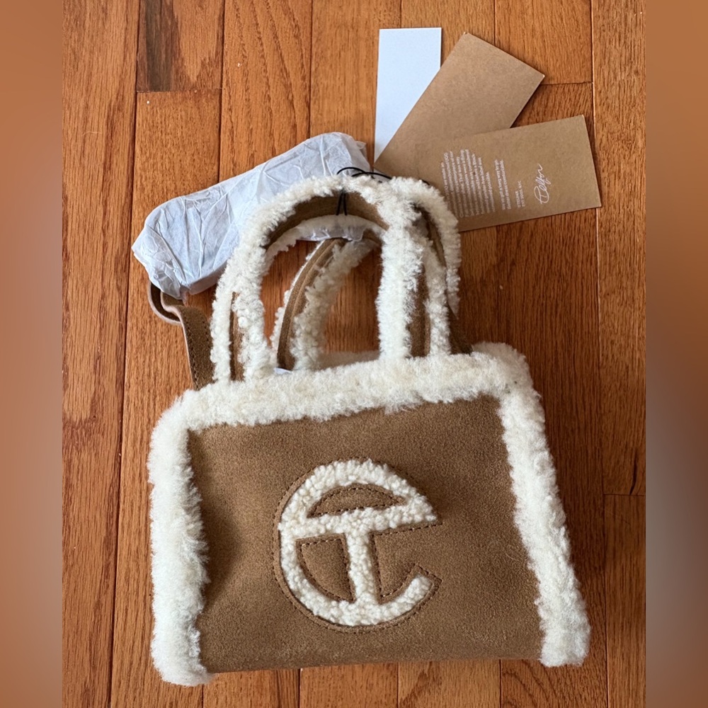 Telfar + Ugg Collab Tanโ and Cream Shearling Tote